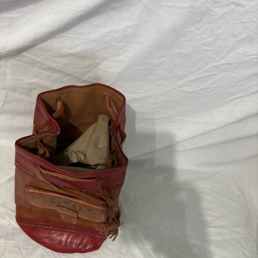 Vintage Cyprus Tourist Leather Drawstring Wrist Bag Handbag Wristlet Purse Tote‎